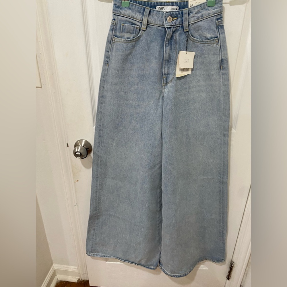 ZARA- Super wide keg - palazzo Women's Light Blue Jeans #zara